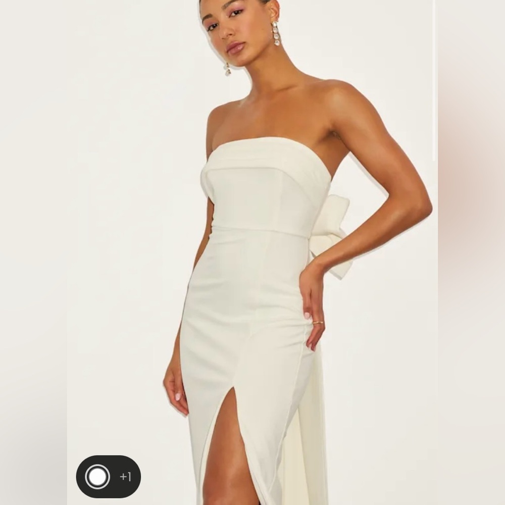 Lulu's Fabulous Phenomenon White Strapless Bow Midi Dress